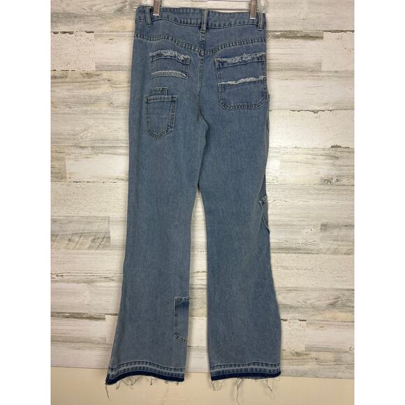 Women’s Medium Boho Star Distressed Straight Leg Denim blue Jeans boho - Picture 2 of 6